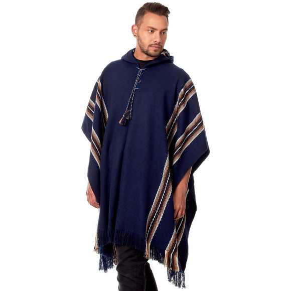 Alpaca Hooded Poncho For Men And Women-warm And Soft (blue)